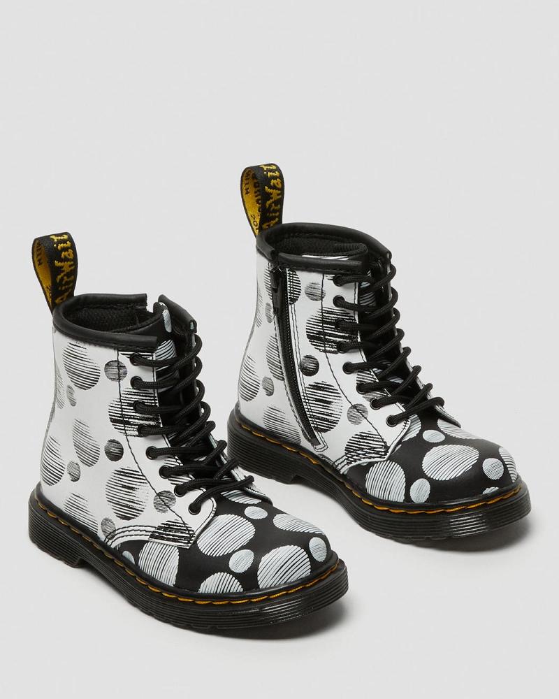 Dr Martens Toddler 1460 Polka Dot Leren Veterlaarzen Kinderen Zwart | NL 121CTV